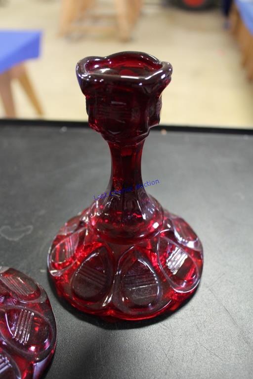 Unknown Red Glass Candle Holders