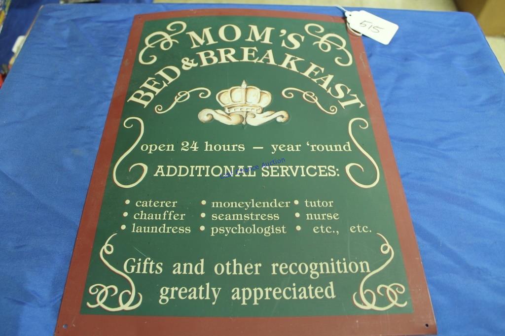 Mom's Bed And Breakfast  18'"x12" Metal Sign
