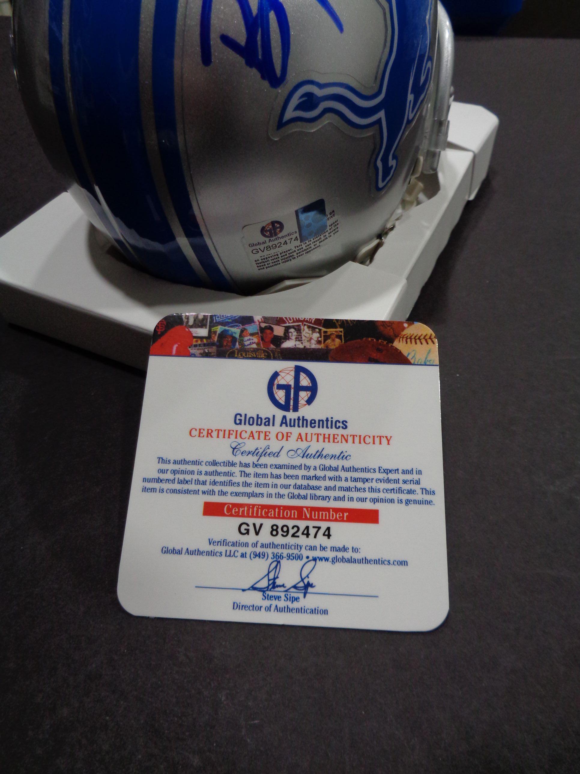 Barry Sanders Detroit Lions Autographed Riddell Mini Helmet w/GA coa