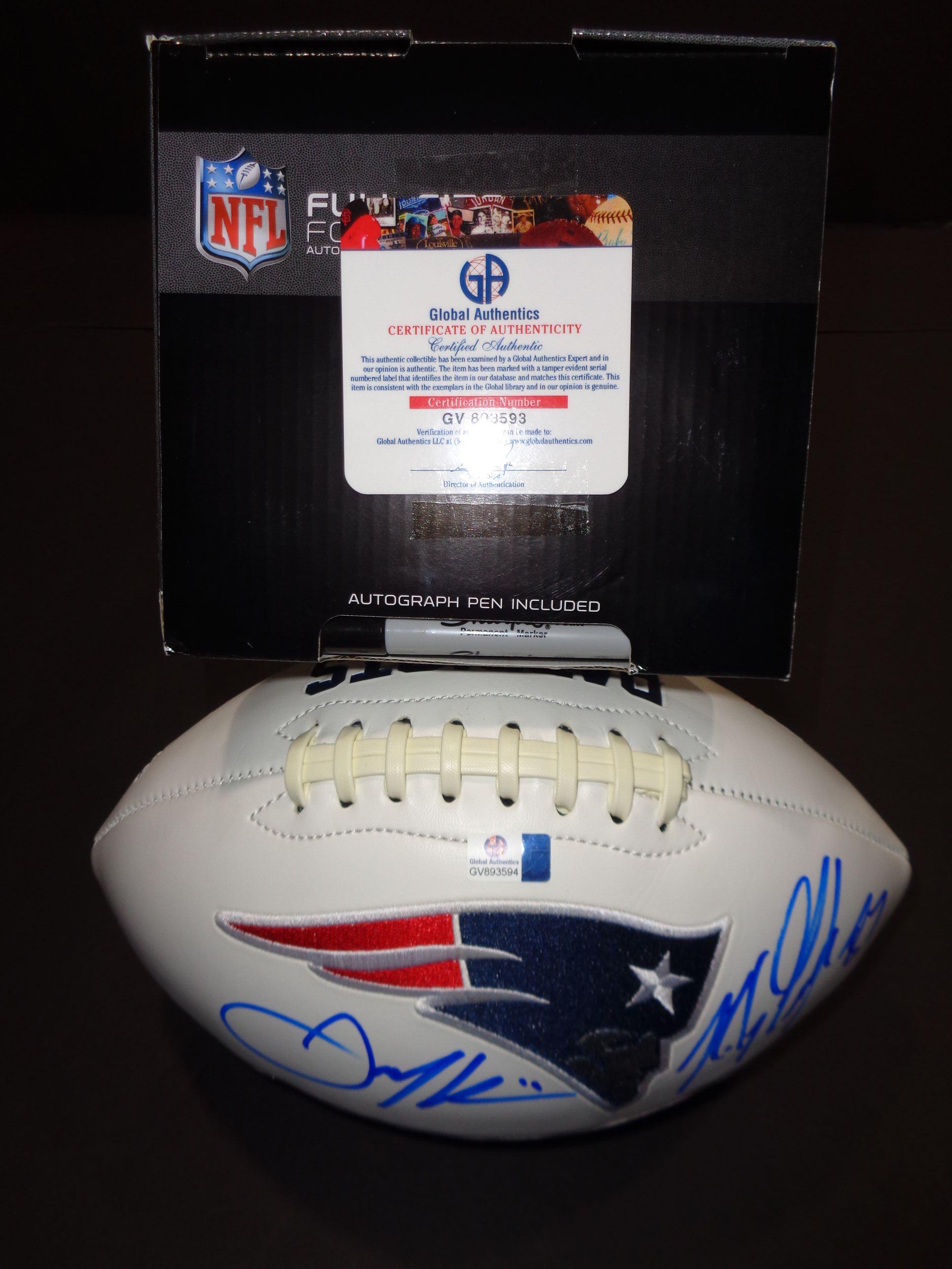 Julian Edelman Rob Gronkowski N.E. Patriots Duel Signed Rawlings White Panel Football w/GA coa