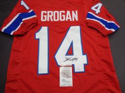 Steve Grogan New England Patriots Autographed Custom Throwback Home Red Style Jersey w/JSA W coa