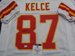 Travis Kelce Kansas City Chiefs Autographed Custom White Football Style Jersey w/GA coa