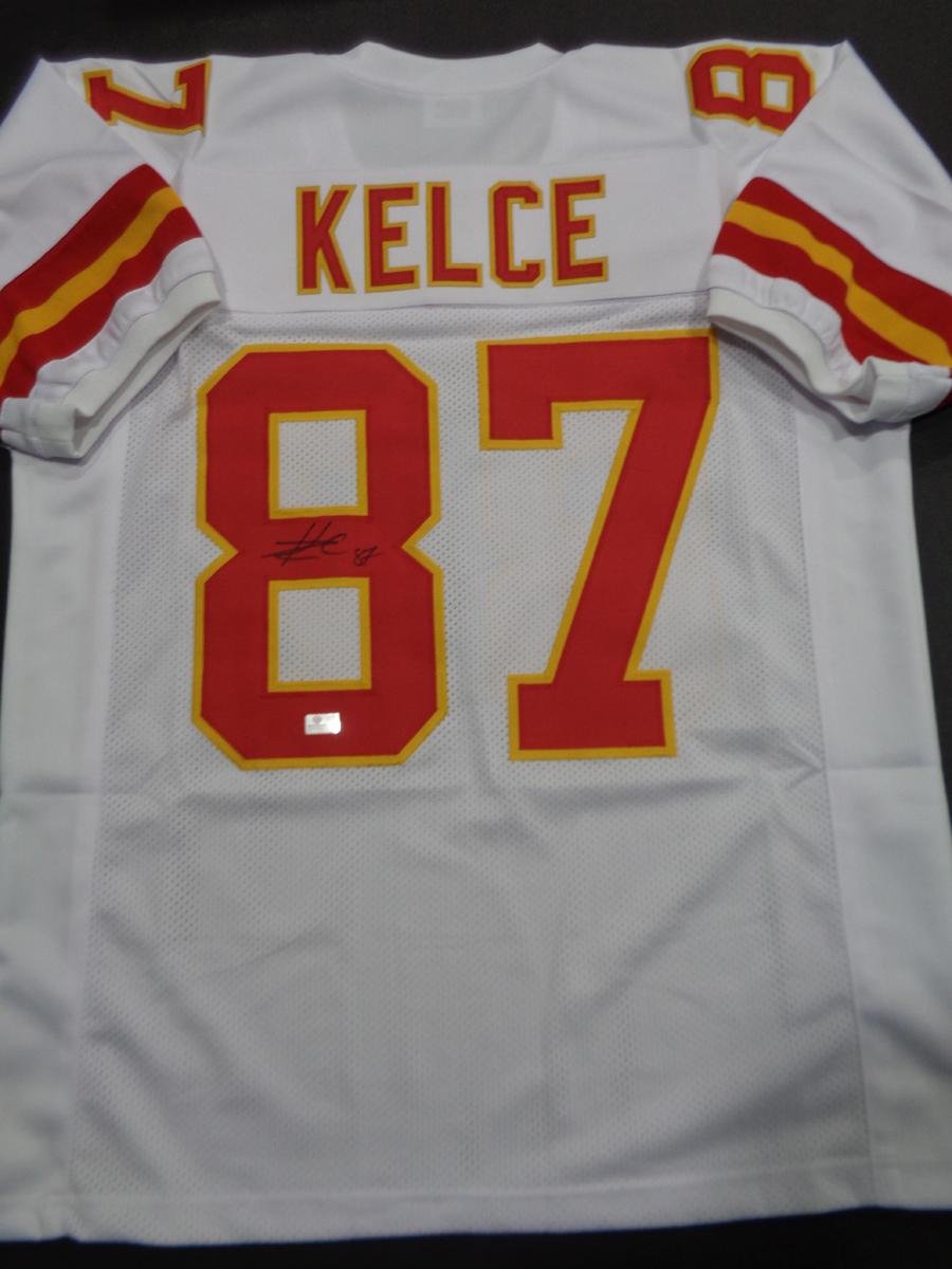 Travis Kelce Kansas City Chiefs Autographed Custom White Football Style Jersey w/GA coa