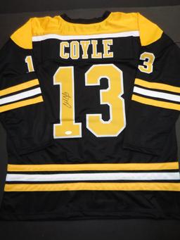 Charlie Coyle Boston Bruins Autographed Custom Home Black Hockey Style Jersey w/JSA W coa