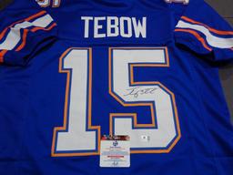 Tim Tebow Florida Gators Autographed Custom Blue Football Style Jersey w/GA coa