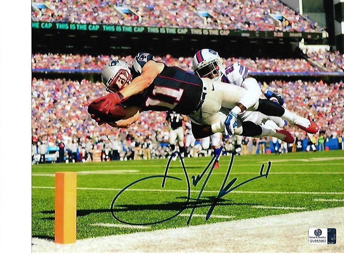 Julian Edelman New England Patriots Autographed 8x10 Pylon Dive vs Buffalo Photo w/GA coa