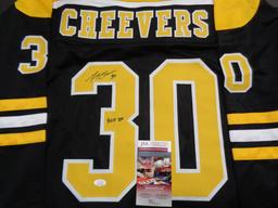 Gerry Cheevers Boston Bruins Autographed Custom Black Hockey Style Jersey w/JSA W coa