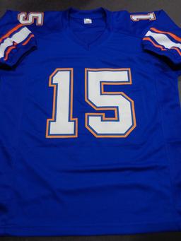 Tim Tebow Florida Gators Autographed Custom Blue Football Style Jersey w/GA coa