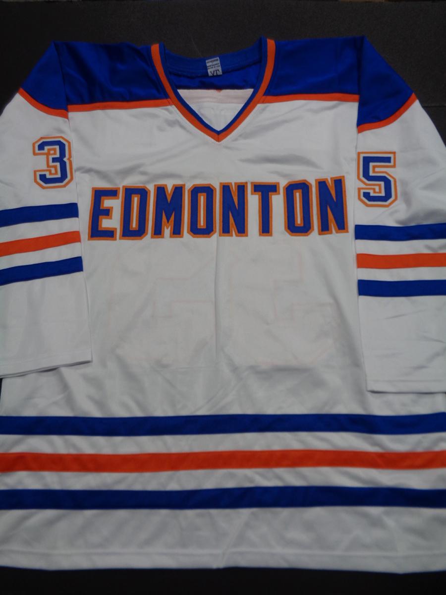 Andy Moog Edmonton Oilers Autographed Custom Road White Hockey Style Jersey w/JSA W coa