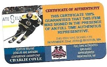 Charlie Coyle Boston Bruins Autographed 8x10 Bench Photo w/Full Time coa