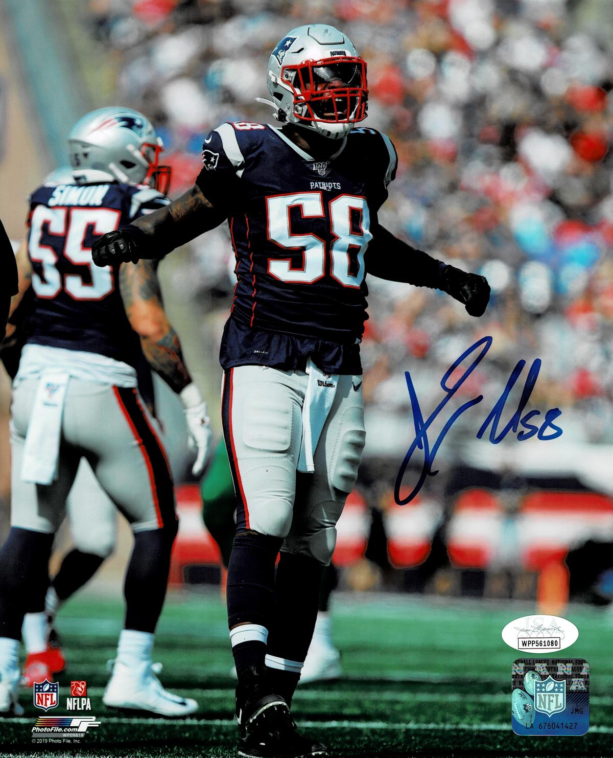 Jamie Collins New England Patriots Autographed 8x10 photo JSA W coa