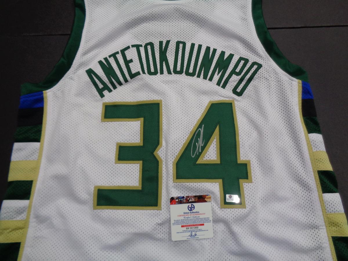 Giannis Antetokounmpo Milwaukee Bucks Custom Basketball Style Jersey GA coa