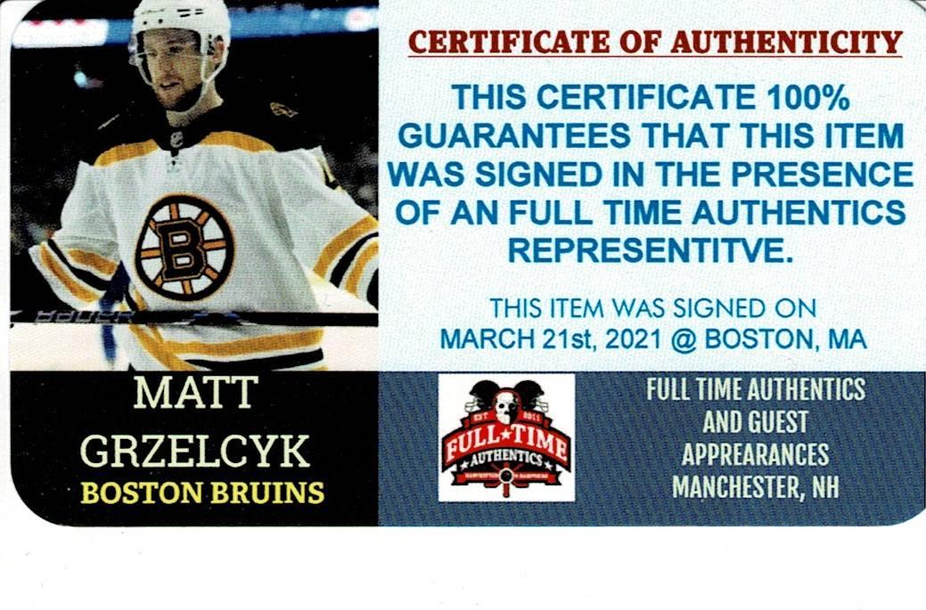 Matt Grzelcyk Boston Bruins Autographed 8x10 Photo Full Time coa