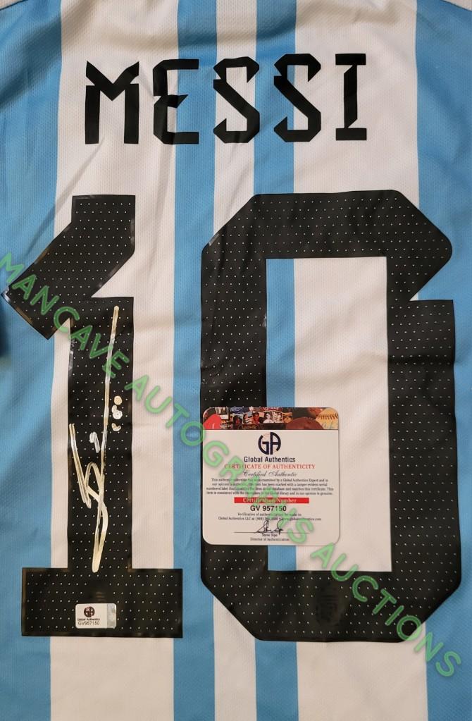 Lionel Messi Argentina Autographed 2022-23 FIFA World Cup Soccer Jersey GA coa