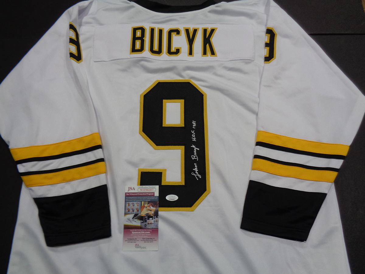 Johnny Bucyk Boston Bruins Autographed & Inscribed Custom Hockey Jersey JSA W coa