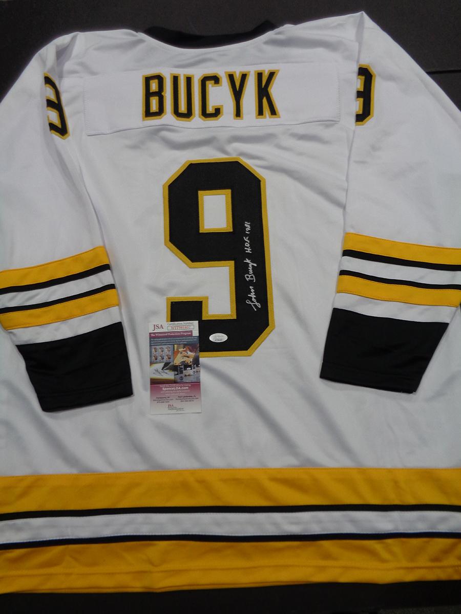 Johnny Bucyk Boston Bruins Autographed & Inscribed Custom Hockey Jersey JSA W coa