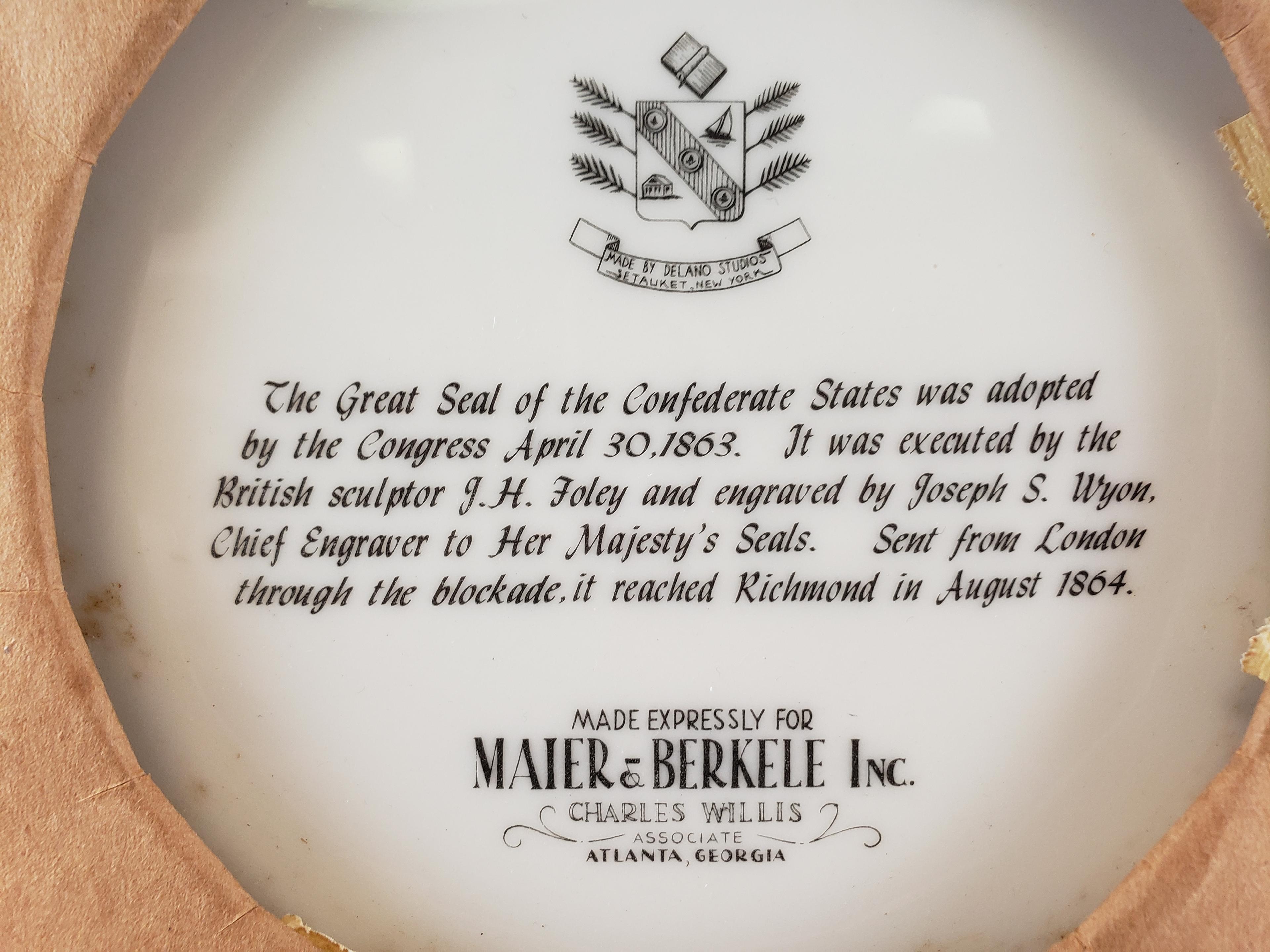 Framed Maier & Berkele Confederate Plate