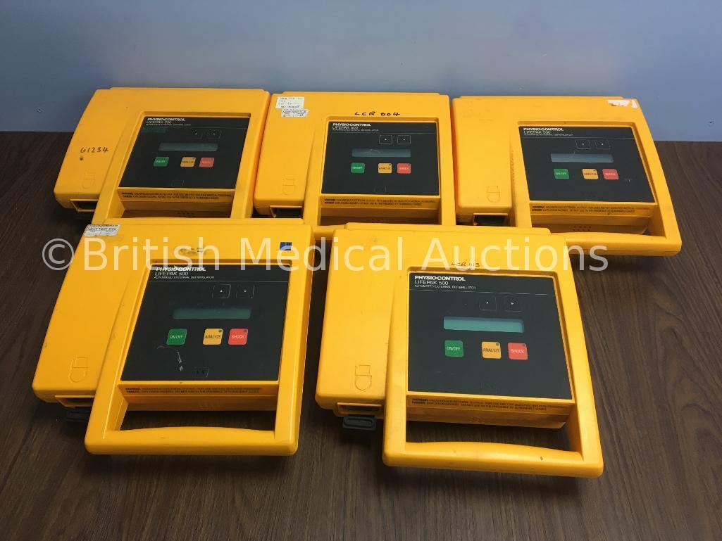 5 x Medtronic Physio-Control Lifepak 500 Automated External Defibrillators (Untested Due to No