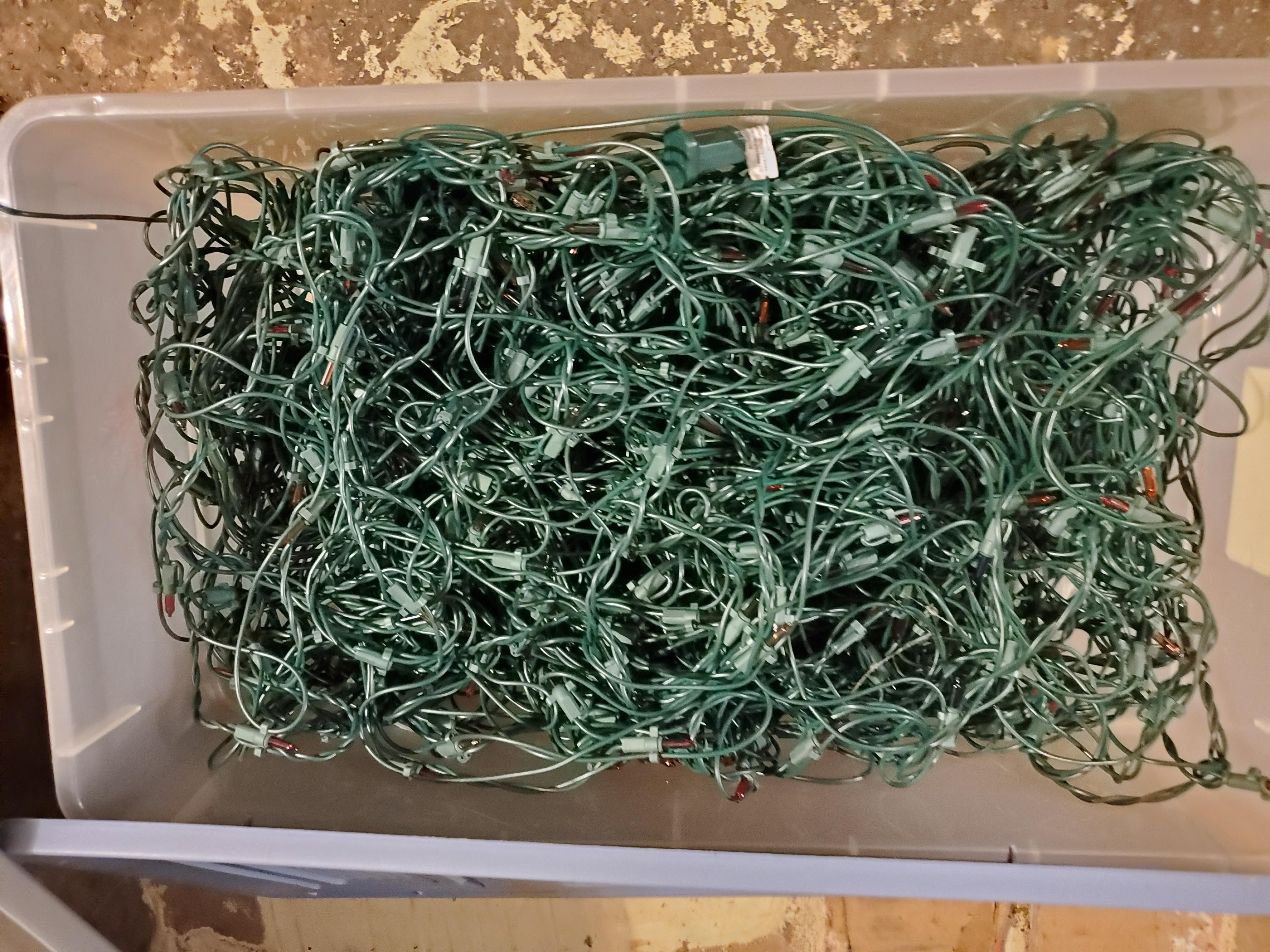 tote of christmas lights