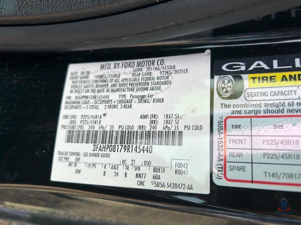 2009 Ford Fusion Passenger Car, VIN # 3FAHP08179R145440