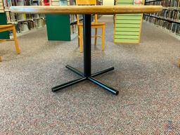 LOT CONSISTING OF (2) WOOD RED TOP ROUND TABLES