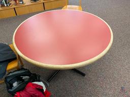 LOT CONSISTING OF (2) WOOD RED TOP ROUND TABLES