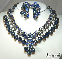 Vintage Blue Dangle Necklace and Earring Set