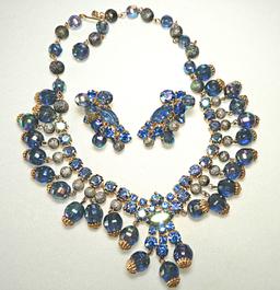 Vintage Blue Dangle Necklace and Earring Set