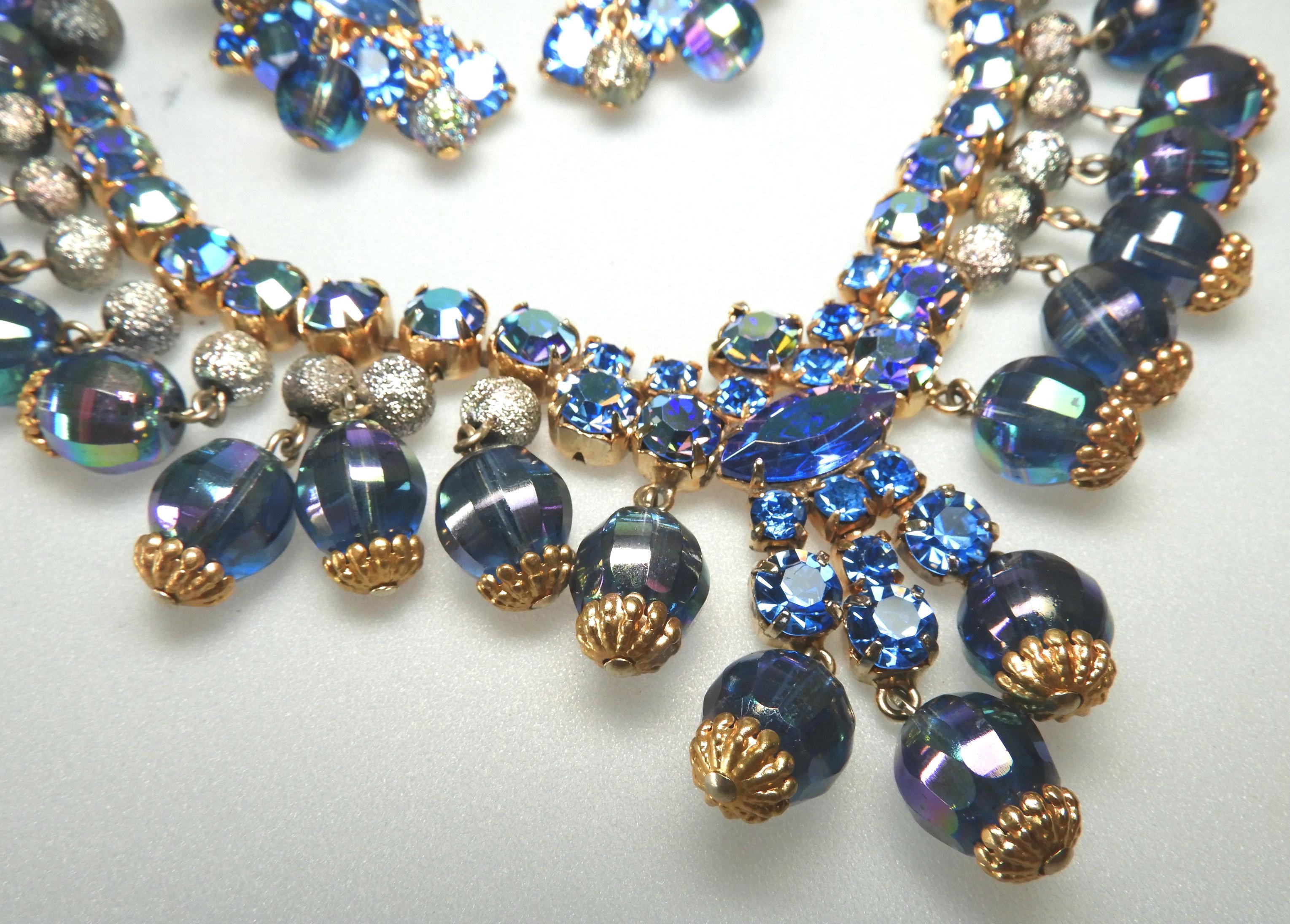 Vintage Blue Dangle Necklace and Earring Set