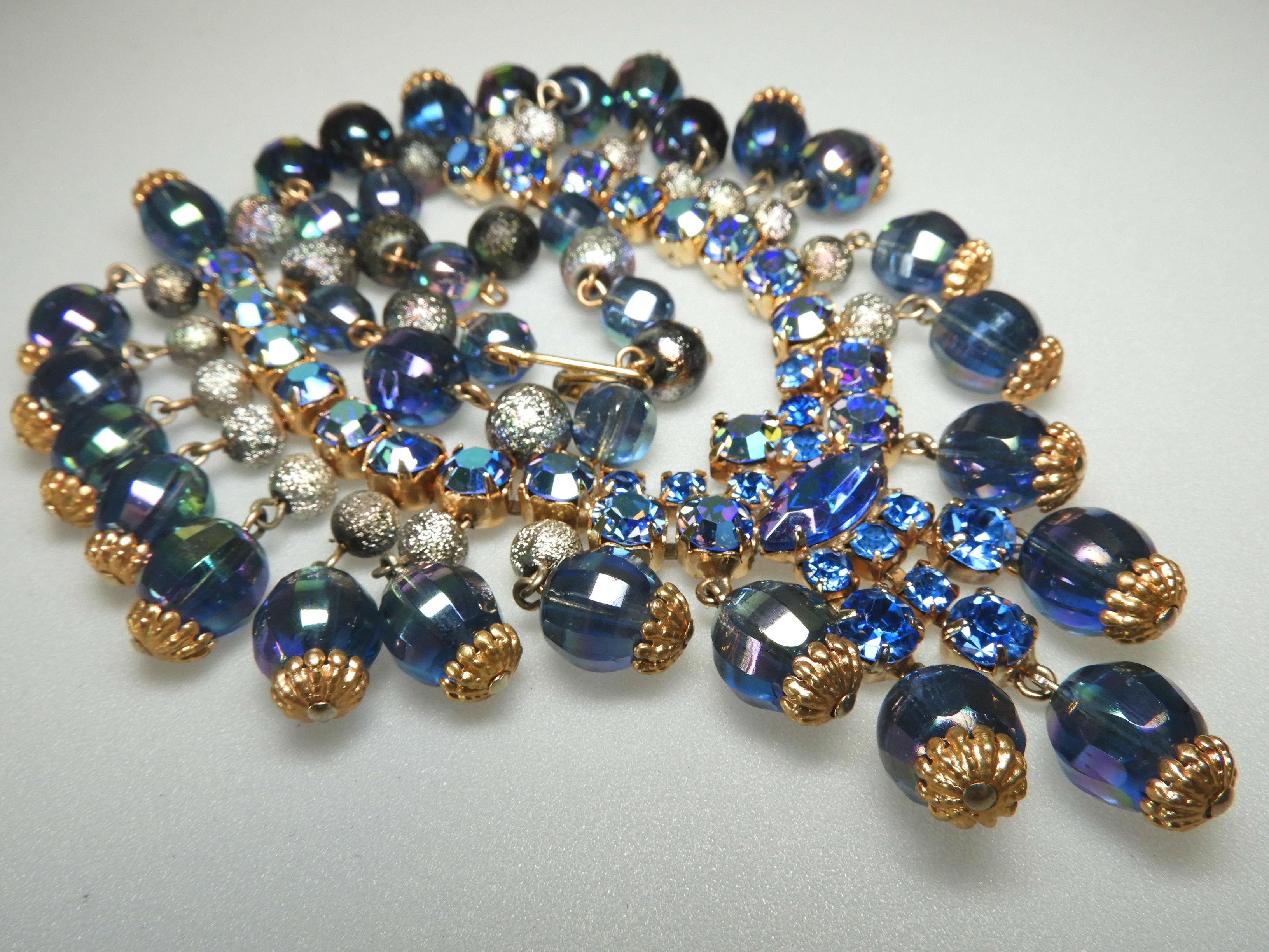 Vintage Blue Dangle Necklace and Earring Set