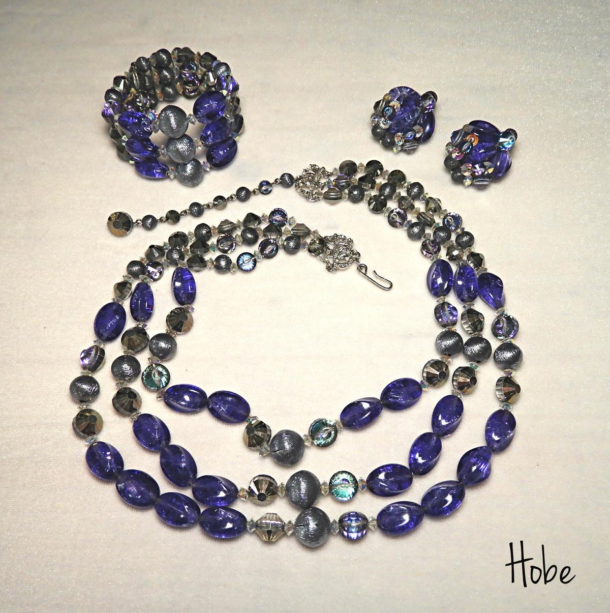 Vintage Hobe Purple and Silver Bead Parure