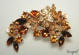 Vintage Amber and Mocha Rhinestone Brooch