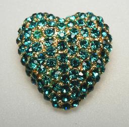 Vintage Aqua Rhinestone Brooch and Earring Set