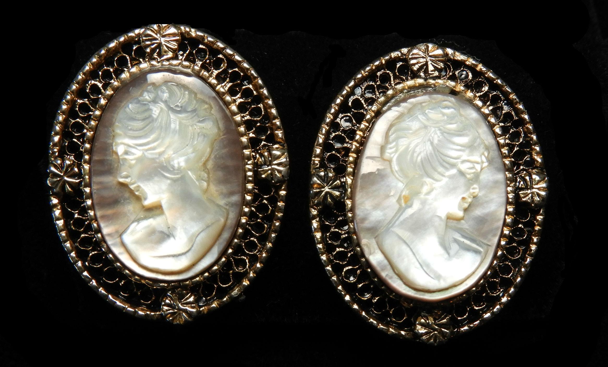 Vintage Cameo Brooch and Earring Set