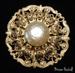 Vintage Miriam Haskell Faux Pearl Brooch