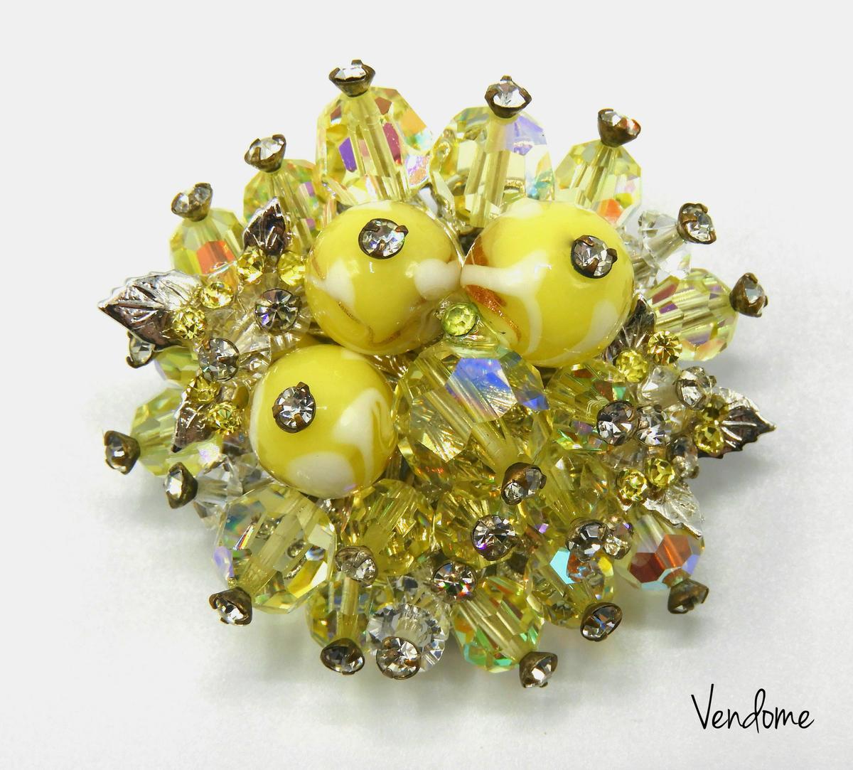 Vintage Vendome Yellow Bead Brooch