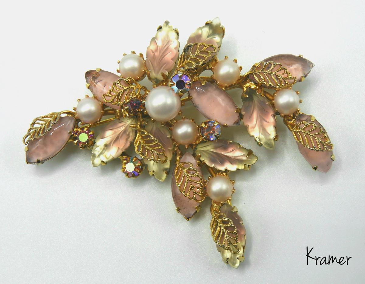 Vintage Kramer Sabrina and Leaf Stone Brooch