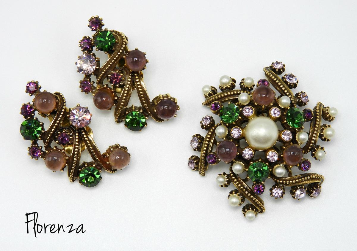 Vintage Florenza Brooch and Earring Set