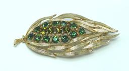 Vintage Lisner Green Rhinestone Brooch