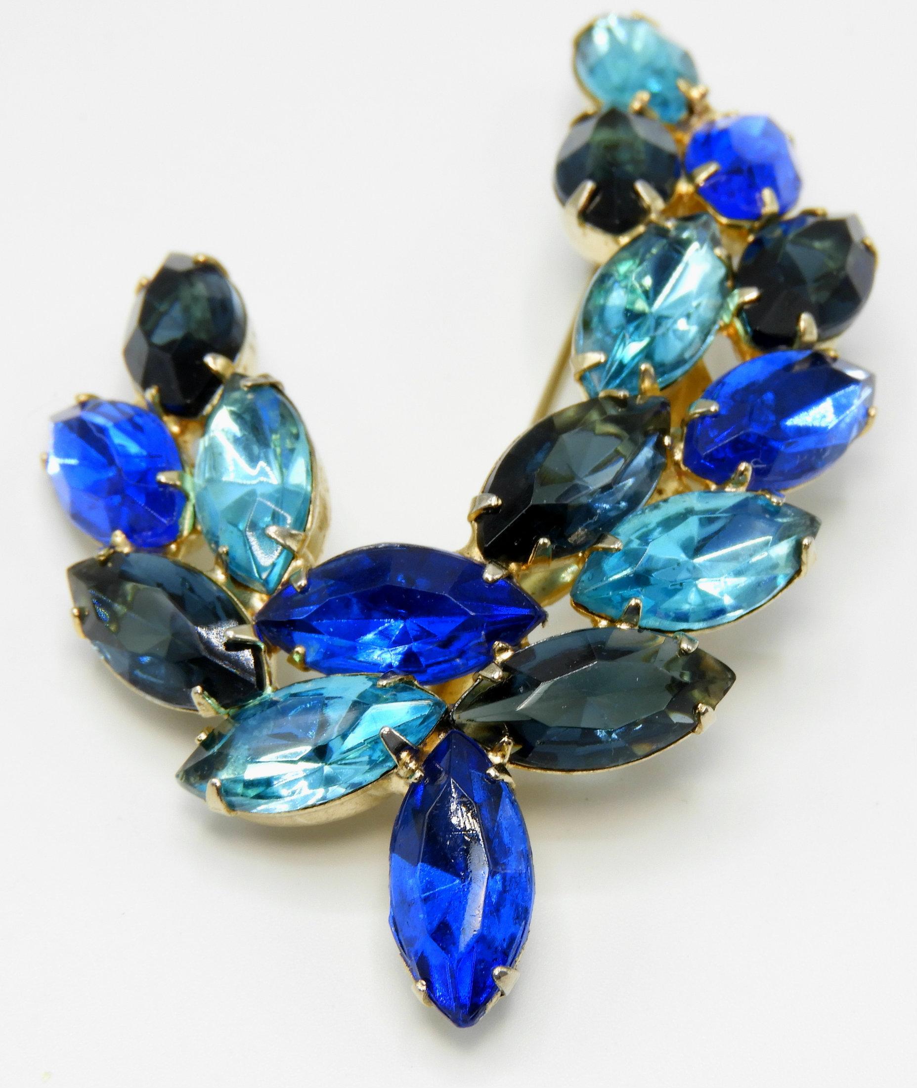 Vintage Blue Rhinestone Brooch