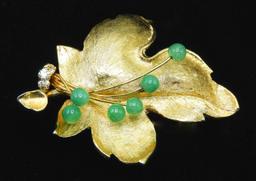 Vintage Gold Tone and Faux Jade Bead Brooch