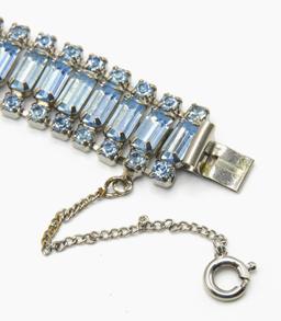 Vintage Blue Baguette Rhinestone Choker and Bracelet set