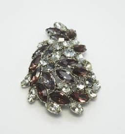 Smoke, Clear and Lavender Rhinestone Brooch