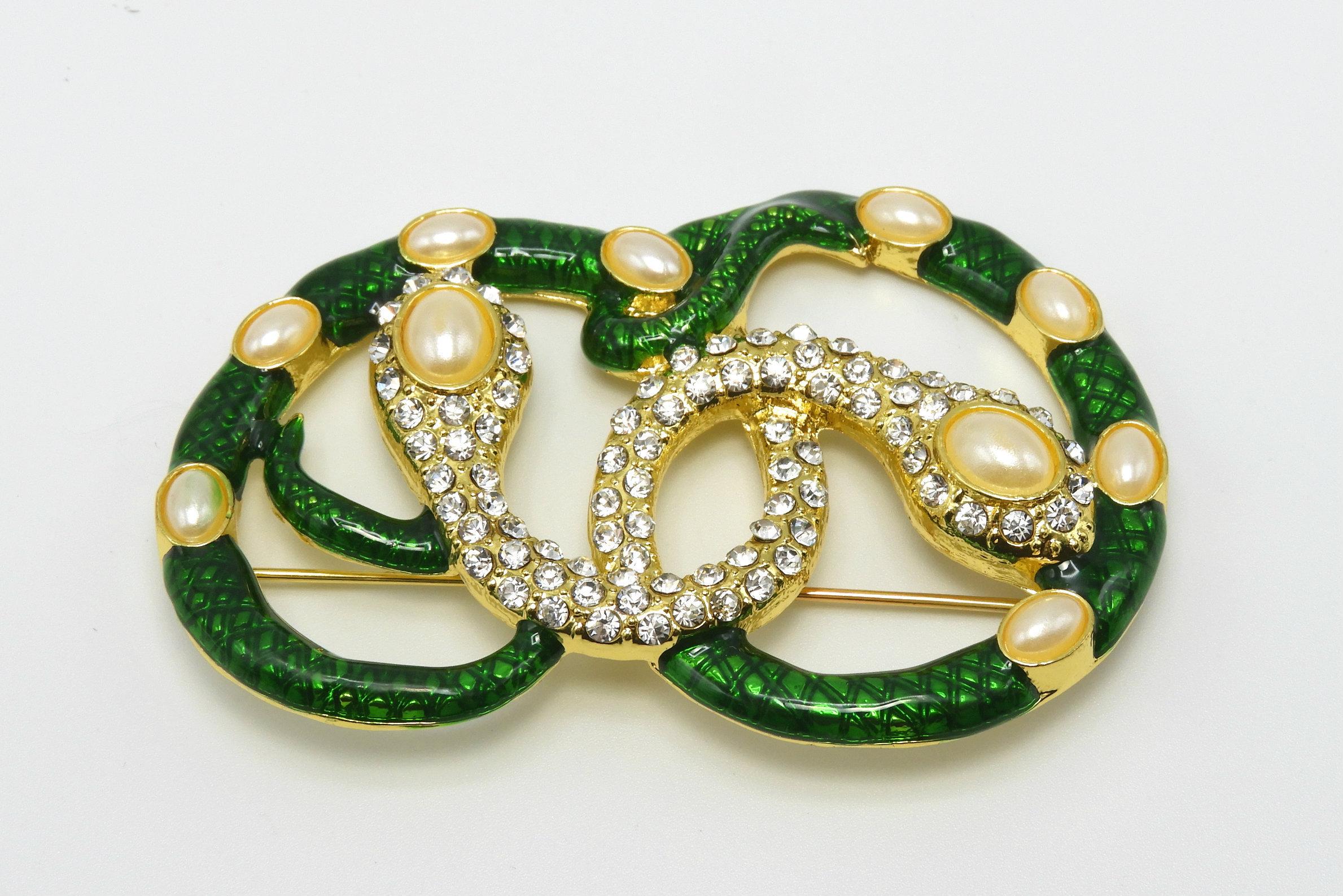 Enamel and Faux Pearl Serpent Brooch