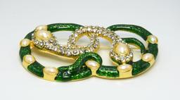 Enamel and Faux Pearl Serpent Brooch