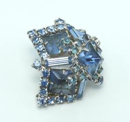 Vintage Diamond Shaped Blue Rhinestone Brooch