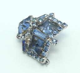 Vintage Diamond Shaped Blue Rhinestone Brooch