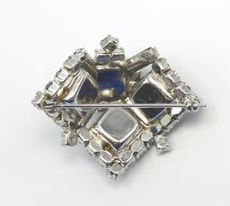 Vintage Diamond Shaped Blue Rhinestone Brooch