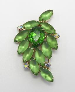 Vintage Green Frosted Rhinestone Brooch