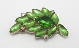 Vintage Green Frosted Rhinestone Brooch